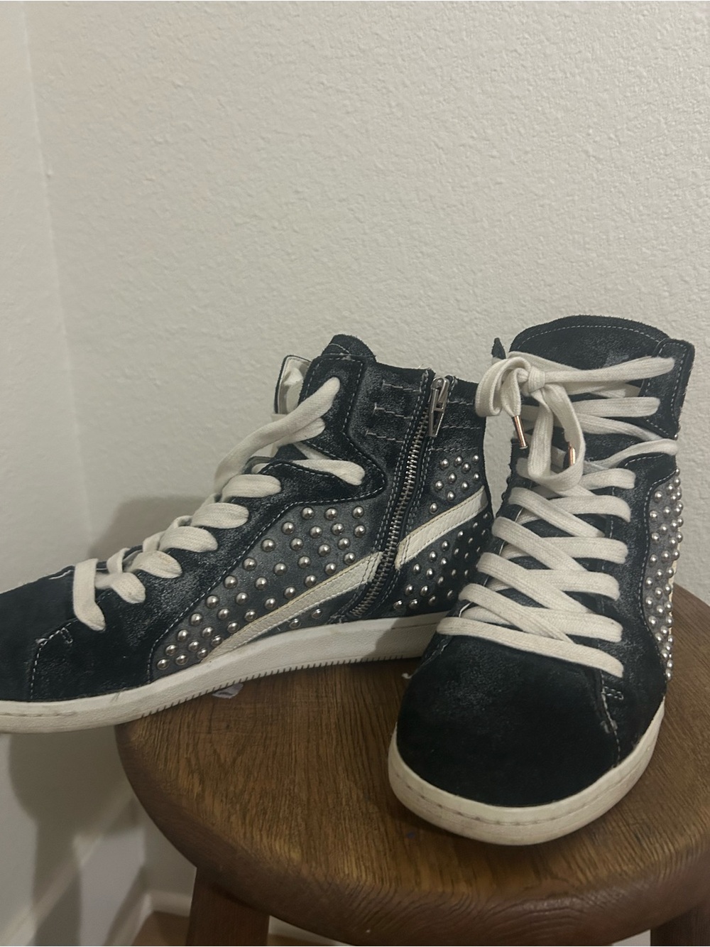 Dolce Vita Black Studded High-Top Sneakers with White Laces - Picture 4 of 8